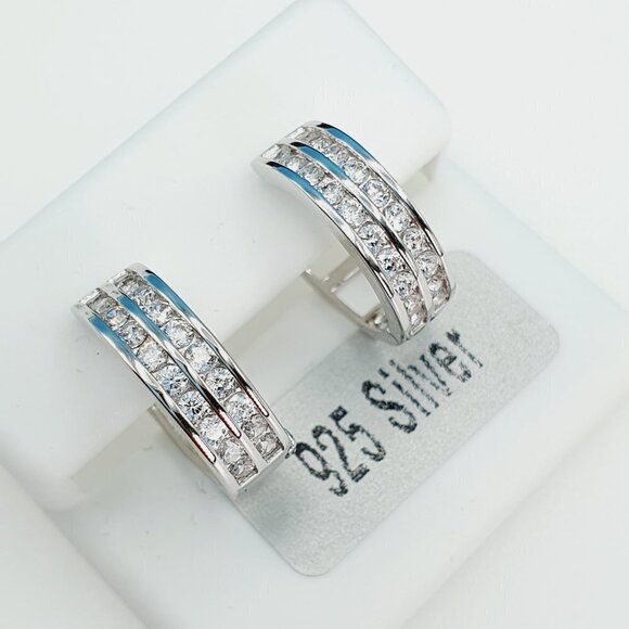 "925 Sterling Silver Cubic Zirconia Earrings, UU1P6A6126 - Picture 1 of 10
